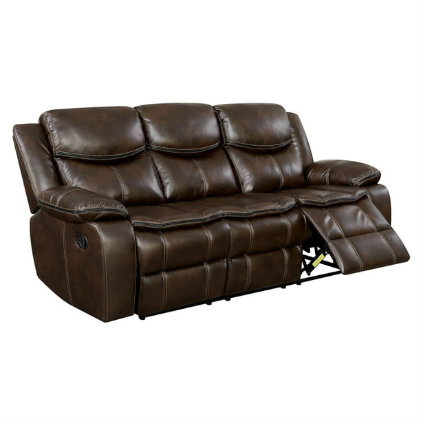 Transitional Style Double Recliner Sofa, Leather Sofa With Center Console