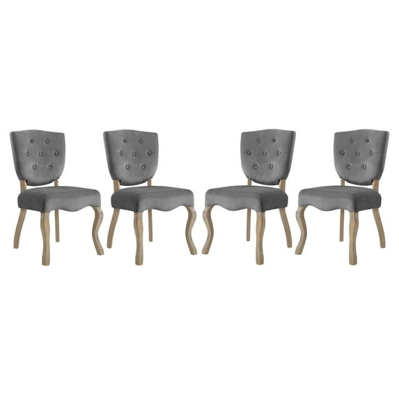 Modern Contemporary Urban Design Dining Kitchen Room Side Chair, Set of Four, Velvet Fabric Wood, Grey Gray