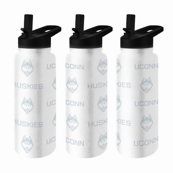 Logo Brands 226-S34QB-WHT-RP UConn White 34 oz Repeating Quencher Bottle with 6 pack Stickers