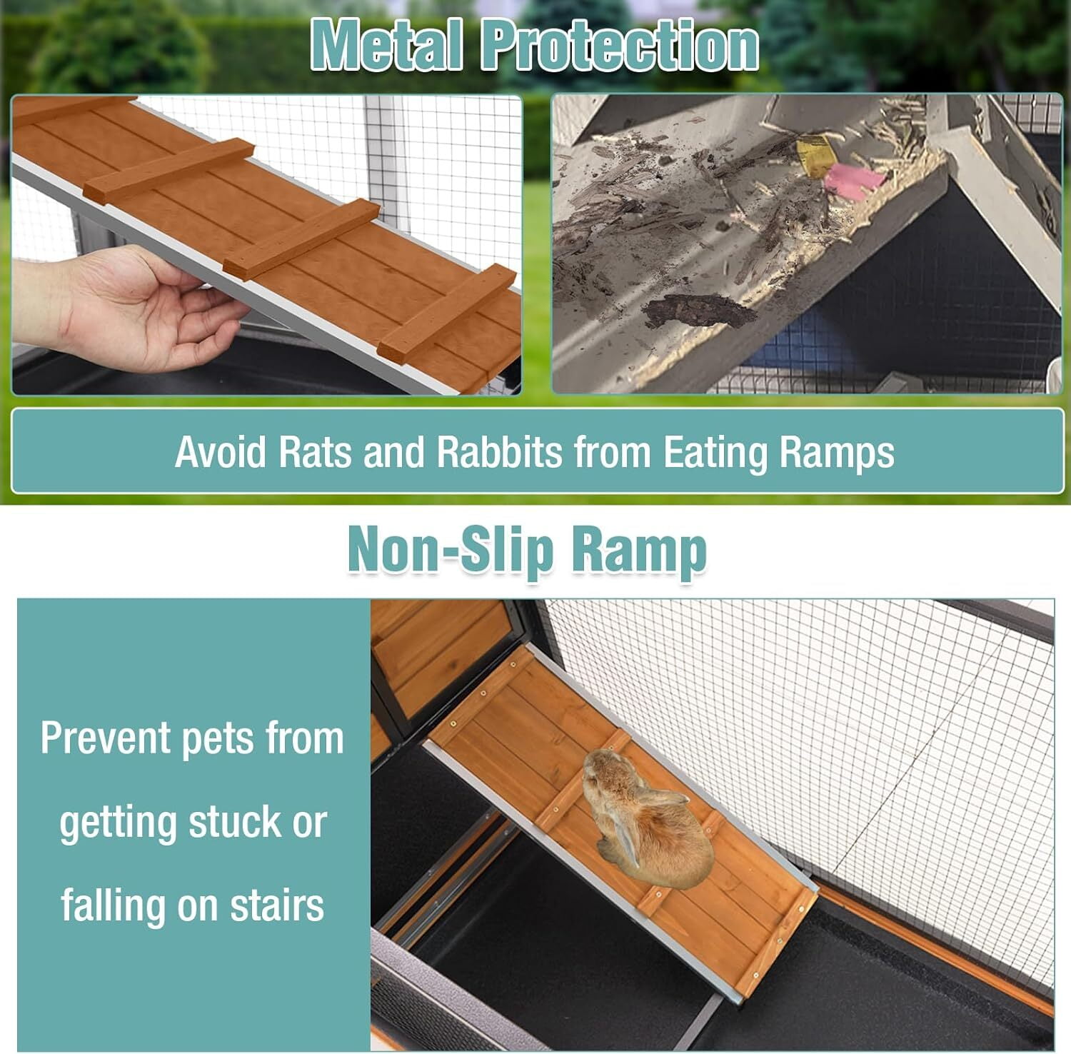 Aivituvin 2-Story Rabbit Cage with Chew-Proof Metal Frame for Indoor/Outdoor 62" Bunny Hutch Guinea Pig Wooden Cages with Wheels & 2 Removable Trays