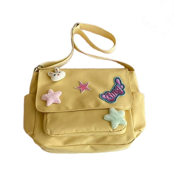 Y2K Aesthetic Cloth Messenger Bag Cute Crossbody Purse with Star Rabbit Pattern
