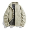 thumbnail image 3 of Timoontee Men's Sherpa Lined Jacket Casual Comfy Fleece Jacket Long Sleeve Stand Collar Jacket Solid Full Zip Jacket Coat Fall Winter Clothes Beige L, 3 of 4