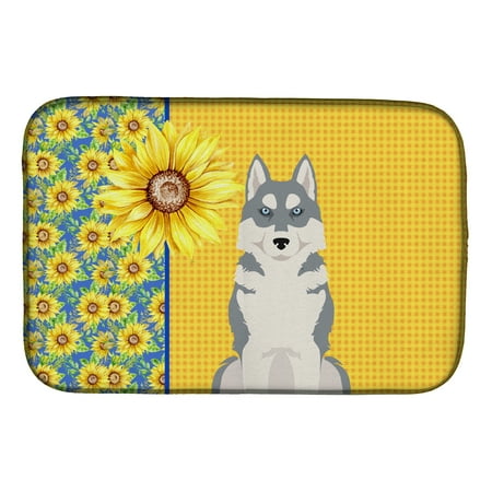 

Summer Sunflowers Grey Siberian Husky Dish Drying Mat 14 in x 21 in