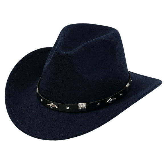 Fgnfyis Stylish Unisex Mens Cowboy Hat with Metal for Concerts Outdoor Events and Party Wear Elegant Western Fashion Accessory Navy