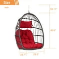 thumbnail image 6 of Swing Egg Chair, Wicker Hanging Chair with Hanging Chains and Cushion, Heavy Duty Frame, for Indoor/Outdoor, Patio, Poolside, Balcony, Bedroom, 360 lbs Capacity, Red, 6 of 9