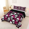 thumbnail image 2 of Homewish Spooky Halloween Skull Queen Comforter Set,Crown Heart Comforter Sets Queen,Pink White,Black Reversible,3-Piece,1 Comforter and 2 Pillowcases, 2 of 7