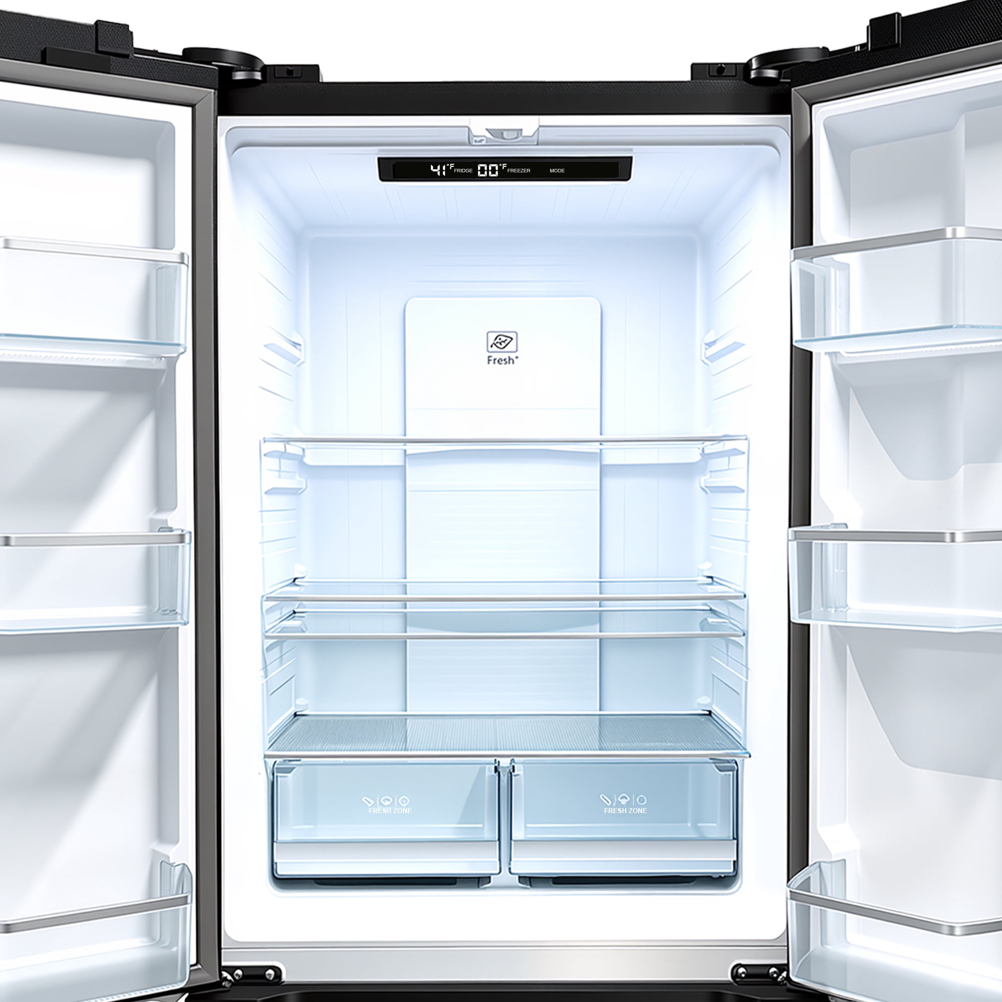 iceBlue 30" Black Stainless Steel French Door Refrigerator, Top Fridge and Drawer Freezer, 17.7 Cu. Ft.