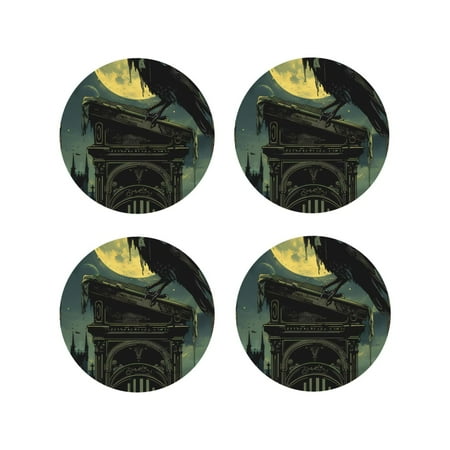 

Fuzoiu MoonNight Sky Crow Print Leather Coasters Set Drink Coasters Set of 4 for Tabletop Protection Durable PVC Coasters Home Décor and Housewarming Gift-Round Shape