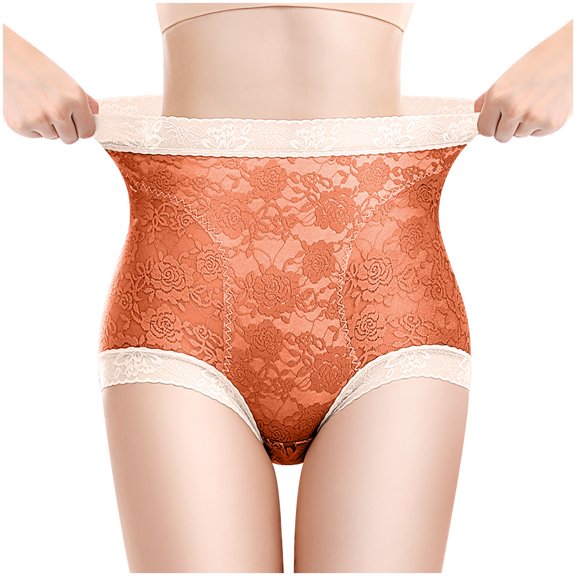 HWRETIE High-Waist Lace Trim Shaping Underwear - Women's Summer Lace Abdomen High Waist And Hip Lift Comfortable Body Sculpting Briefs