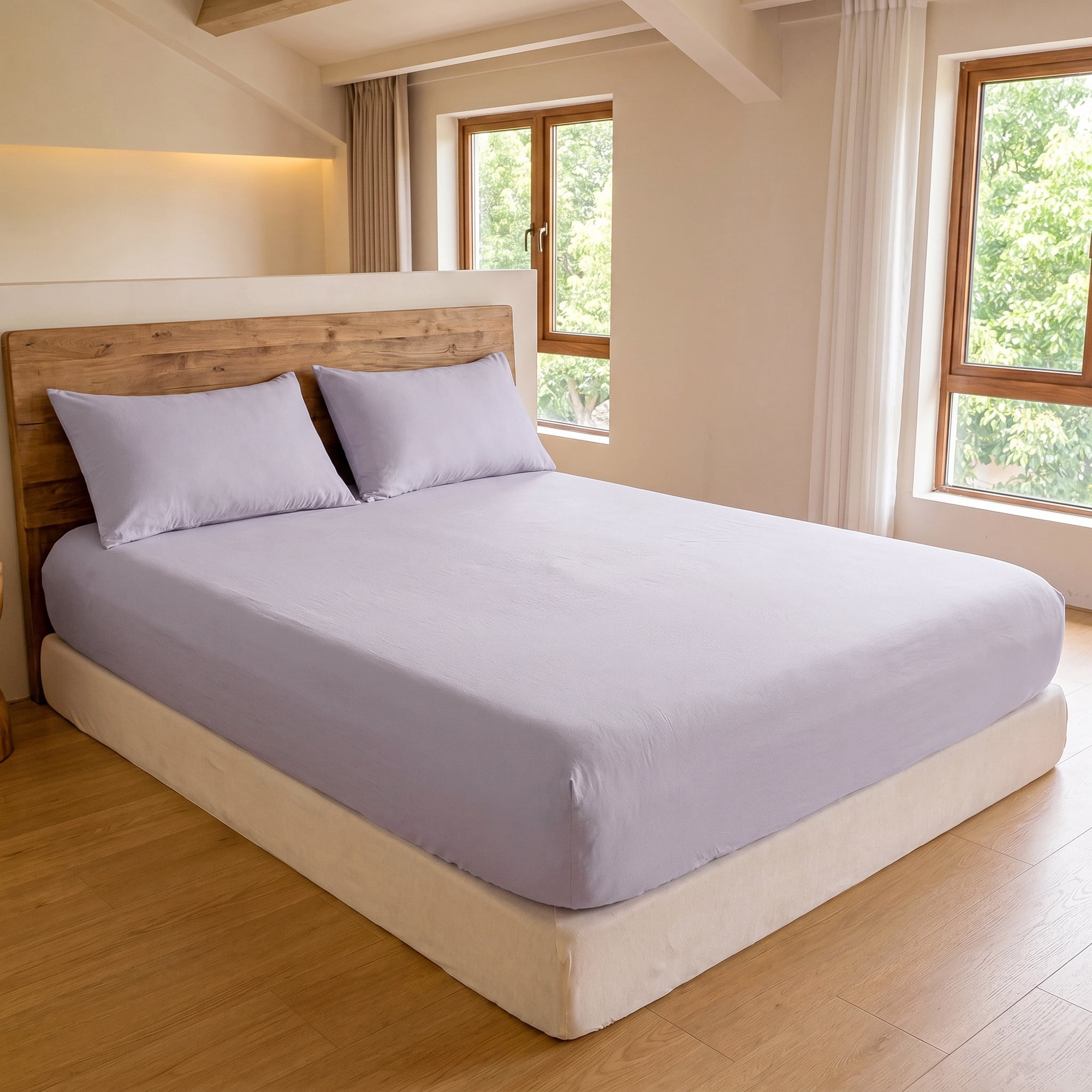 Unique Bargains Fitted Cotton Bed Sheets Breathable for All Seasons 59.8"x79.9" Purple