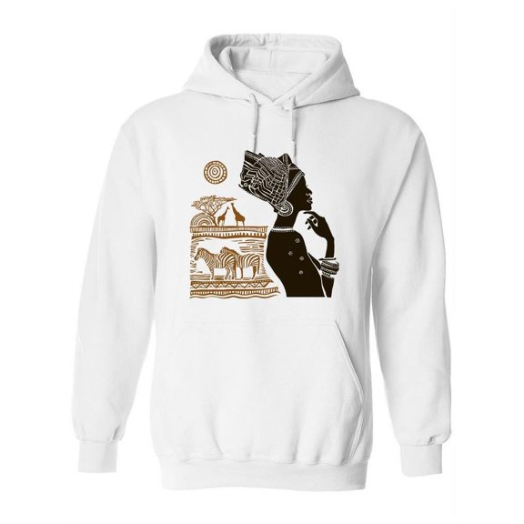 Cute African Woman Silhouette Hoodie Women -Image by Shutterstock, Female Large