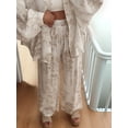 thumbnail image 4 of Women 2 Piece Outfits Sets Dressy Shirt Wide Leg Drawstring Pants Sets White L, 4 of 9