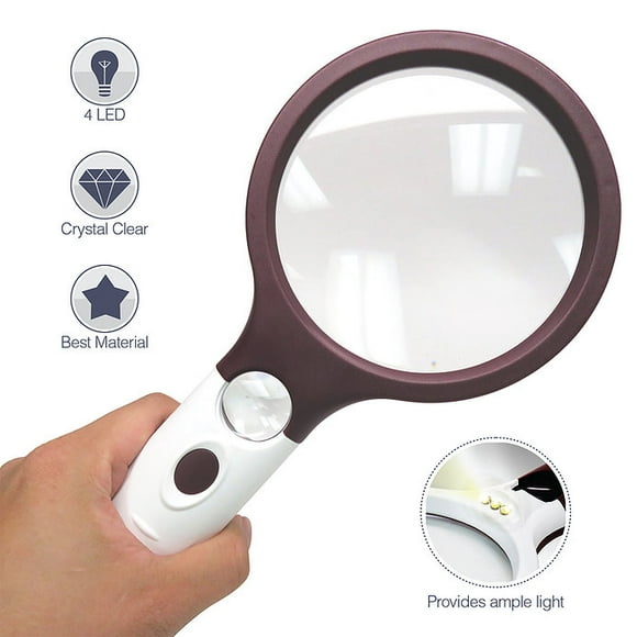 Extra Large 4X Magnifying Glass with 4 Ultra Bright LED Lights & 25X Zoom Lens