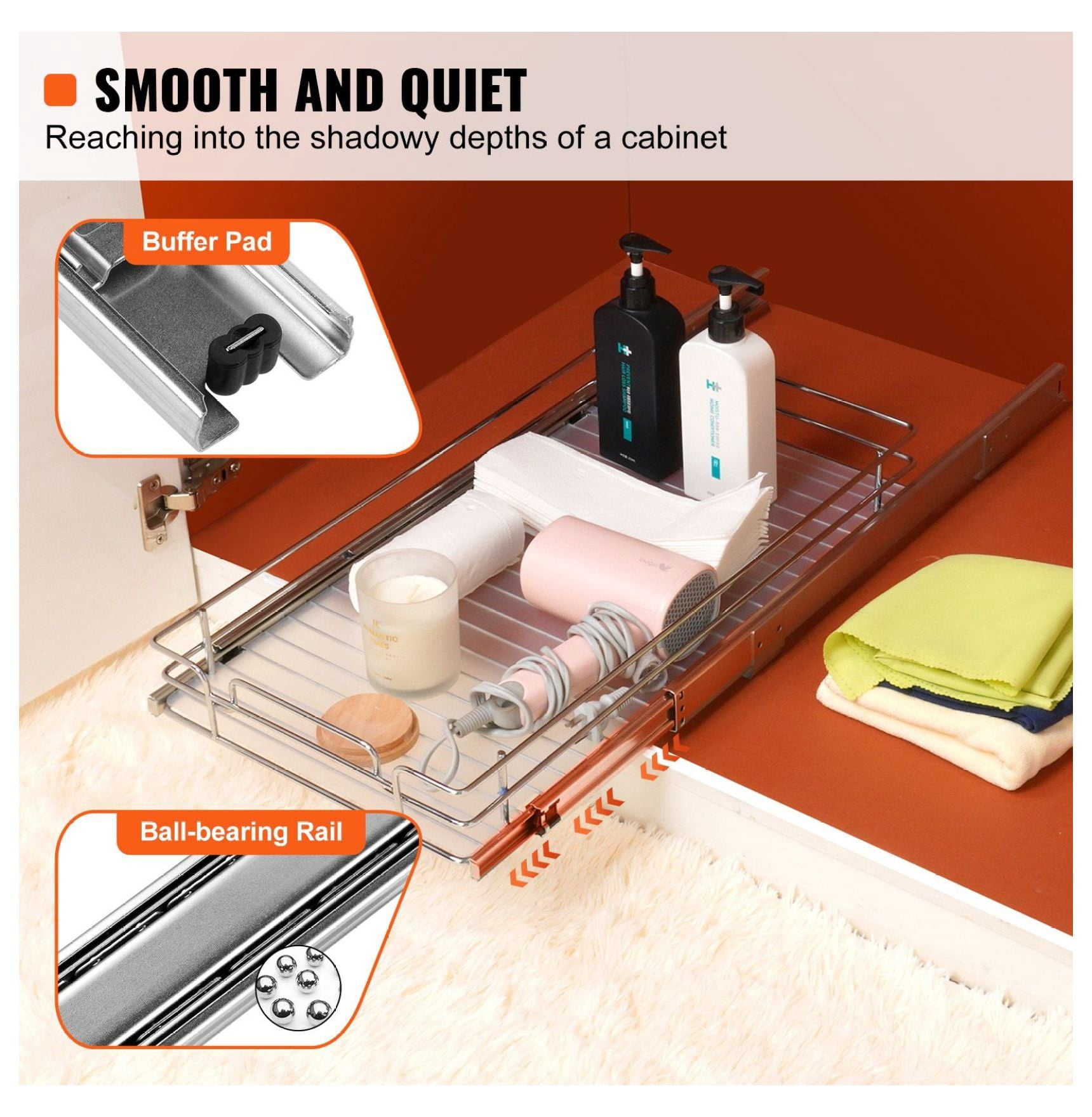 Pull Out Cabinet Organizer, 12.5"x16.5" Slide Out Pantry Shelves, Heavy Duty Steel Drawers for Kitchen, Under Sink Storage, 14" Install Size