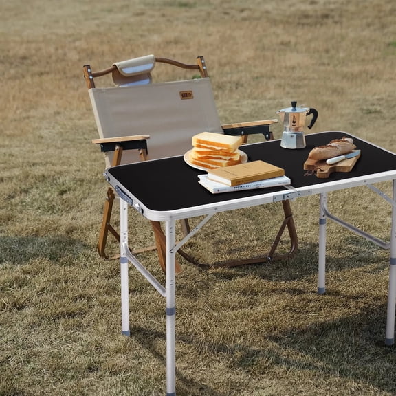 3ft Aluminum Folding Table - Lightweight Alloy Portable Table for Camping & Outdoor, Black