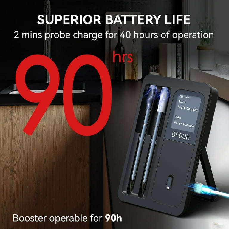 BFOUR Termómetro De Carne Inalámbrico Bluetooth 2025 – Sonda IP67 Impermeable – Pantalla Grande Con Alarma – Alcance De 160 M – Batería De 40 A 90 Horas – Ideal Para Barbacoa Y Horno
