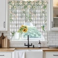 thumbnail image 3 of Swag Valance Curtains for Windows, Watercolor Floral Light Filtering Kitchen Curtains with Rod Pocket, Spring Flowers Birds Plants Gray Plaid Window Treatment Valances for Living Room, 28x36 - 2 PCS, 3 of 9