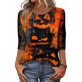 thumbnail image 6 of Halloween Tops for Women Bone Moon Crew Neck Funny Shirts Spider Web Ghost 3/4 Sleeve Horror Blouses, 3XL, 6 of 7