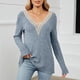 thumbnail image 2 of Gibobby Playera&nbsp;Moda 2023 Otoño/Invierno Nueva camiseta de manga larga suelta con cuello en V de de color sólido para mujer（Azul， S), 2 of 5