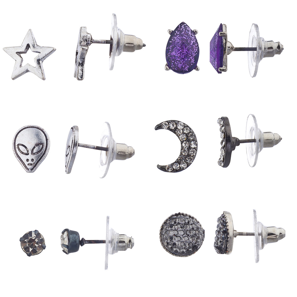 Lux Accessories Silver Tone Hem Alien Celestial Novelty Multi Earring