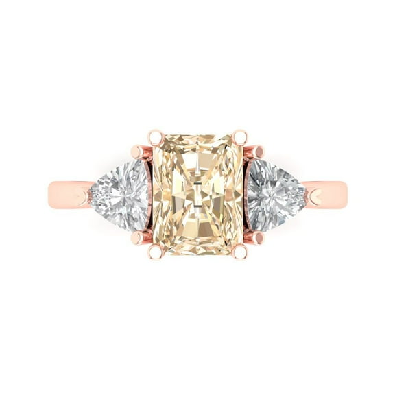 Clara Pucci 14K Rose Gold 2.82ct Morganite Three-Stone Ring for Women