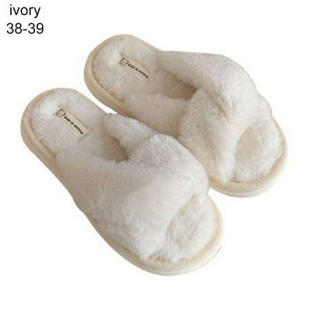 

Home Faux Fur Slippers Open Toe Non Slip Warm Shoes Keep Warm Plush Shoes Cotton Slippers IVORY 38-39