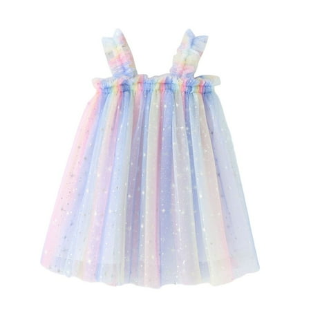

Baozhu Littler Girls Suspender Mesh Dress Sleeveness Colorful Tulle Tutu Puffy Princess Skirt