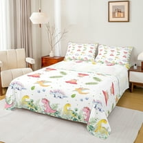 Manfei Kids Kawaii Dinosaur Full Size Sheets, Rustic Eucalyptus Leaves Bed Sheets, Cute Cartoon Animal Sheet Sets, Ultra Soft Home Decor, 4-Piece