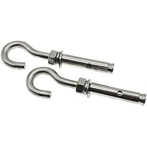 2Pcs Expansion Hook M8 Open Heavy Duty Expansion Screw Hook Anchor Bolt Cup Concrete Brick Hook 304 Stainless Steel (No Spring Buckle)