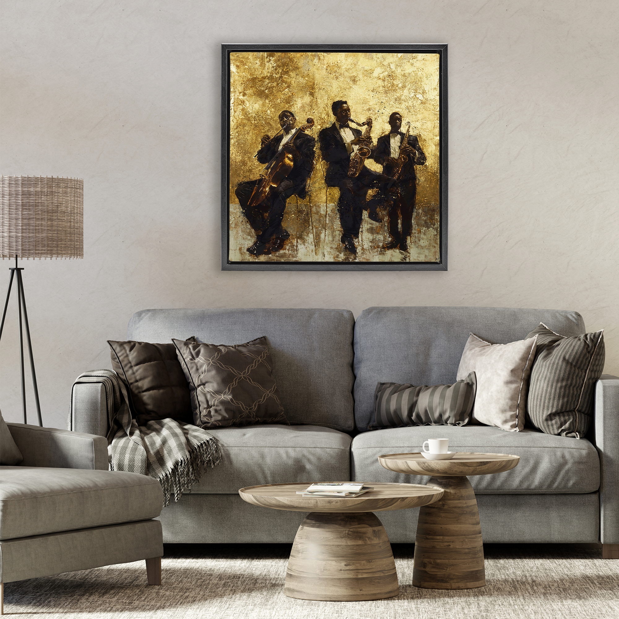 Golden Era Musicians Abstraction Black Framed Floater Canvas Wall Art, design by Marta Wiley