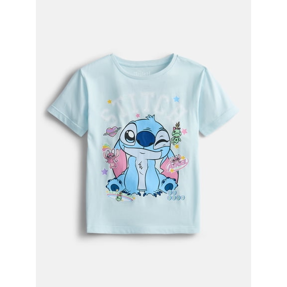 Lilo & Stitch Girls' Graphic Tee with Short Sleeves, Sizes 4-16