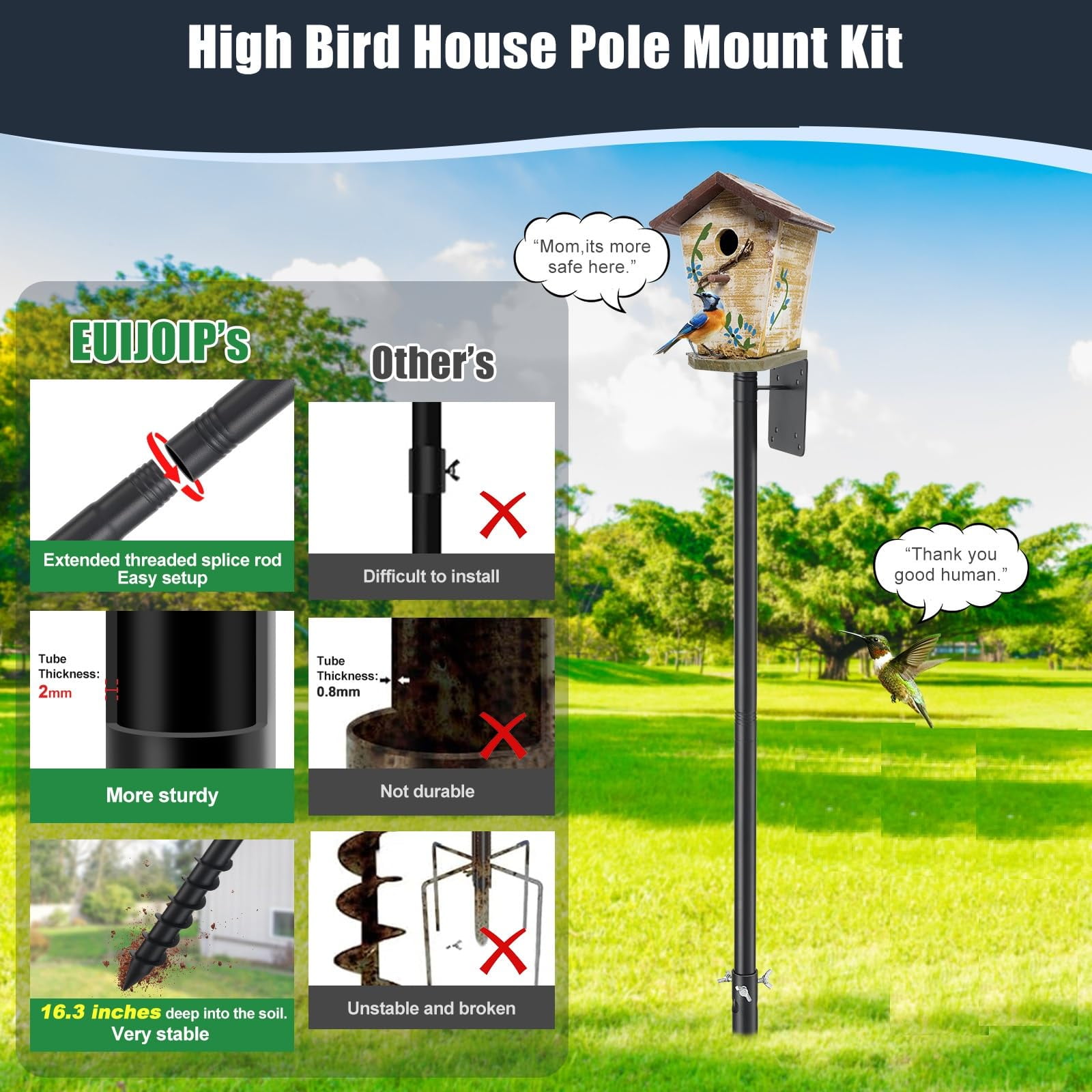 LCOKEIY Bird House Pole, 60" Bird Feeder Pole for Outside Heavy Duty, Adjustable Bird Feeder Stand, Birdhouse Pole for Bluebird, Hummingbird