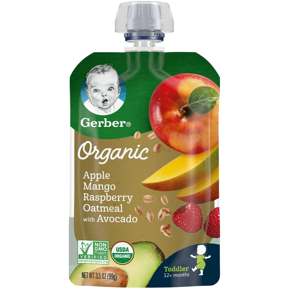 (Pack of 12) Gerber Organic Apple Mango Raspberry Oatmeal with Avocado