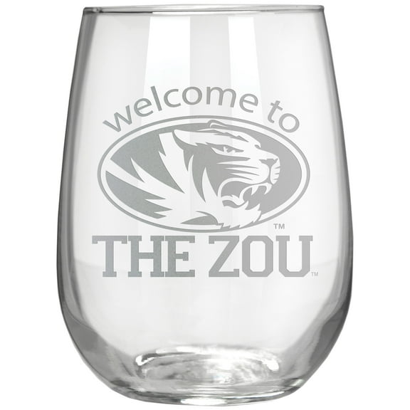 Missouri Tigers Etched 17oz. Rally Cry Stemless Wine Glass