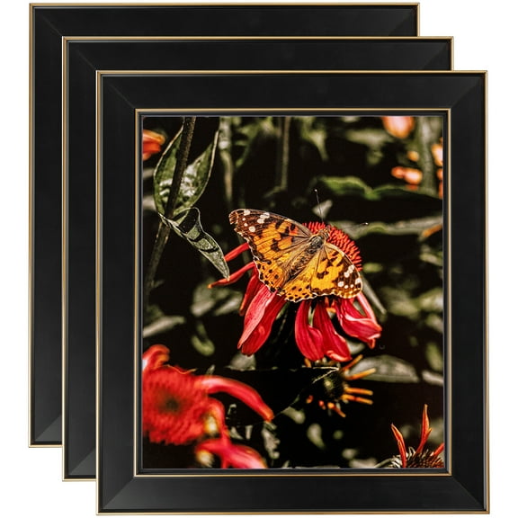 ArtToFrames 5" x 7" Honors Black with Gold Picture Frame, 5x7 inch Black Wood Poster Frame (WOM-5158), 3 Pack