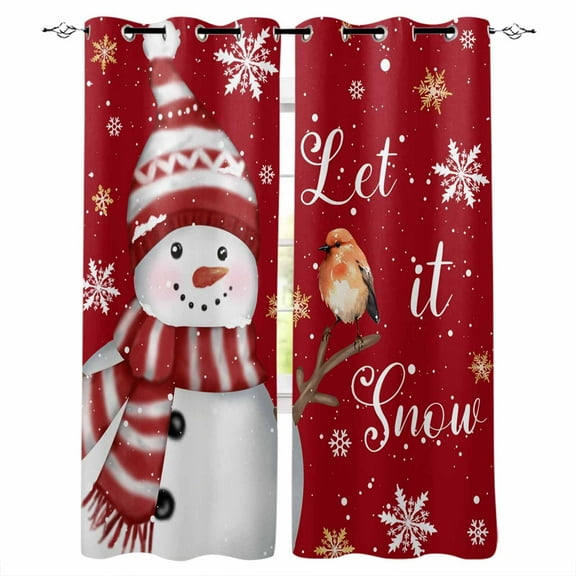 Hokiten Red Snowman Christmas Blackout Curtains | Light Blocking Print Window Curtains, Xmas Snowflake Birds Thermal Insulated Window Drapes for Living Room Kitchen Cafe (2 Panels, 84"W x 63"L)
