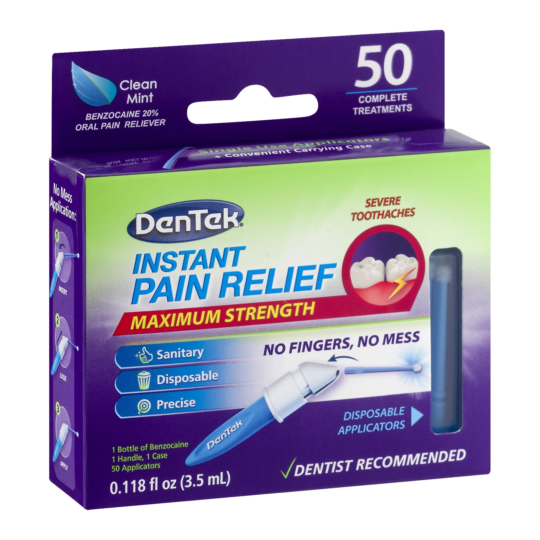 Dentek Instant Pain Relief Maximum Strength Benzocaine 20 Dentek Instant Pain Relief Maximum Strength Benzocaine 20 Reliever Complete Treatments 50 Ct