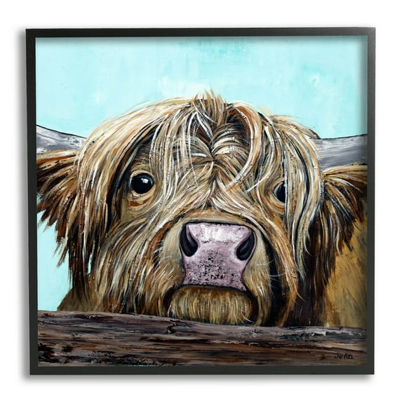 Highland Cattle Farm Animal Face Animals & Insects Painting Black Framed Art Print Wall Art
