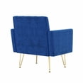 thumbnail image 3 of Sillón de terciopelo Sofá único Sillas de lectura laterales tapiceadas modernas con brazo y pierna de metal de oro para sala de estar dormitorio, 3 of 5