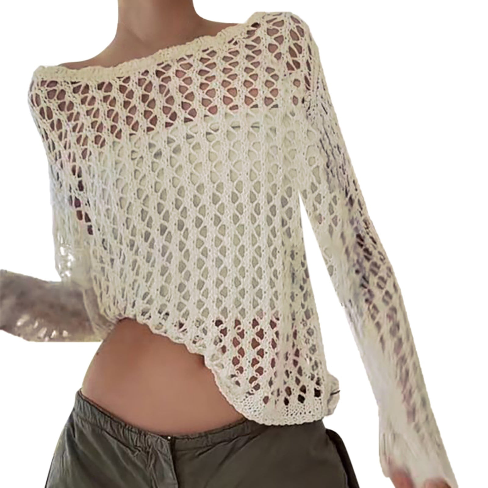 PMUYBHF Female Black Turtleneck Sweater Women Womens Knit Top Long Sleeve Crochet Hollow Out Crewneck Sweater Tops L