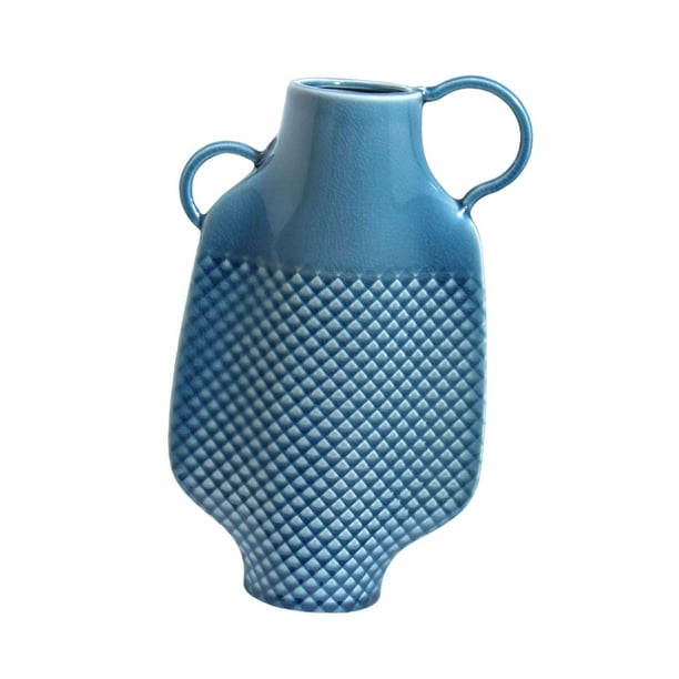 Jarrón de cerámica estilo granja con asa, decoración para el hogar, arreglo de flores secas, estantería Doble manija