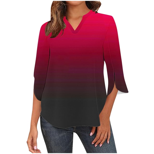 Birdeem Blouses pour Femmes Chemise Décontractée Mode à Manches 3/4 et Col en V Imprimé Non Positionné