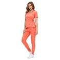 thumbnail image 3 of ACTIVE UNIFORMS Women’s Ultra-Soft Luxe Stretch Jogger Scrub Set V-Neck Top & Jogger Pants with Pockets - Regular & Petite Size (Coral, X-Small), 3 of 5