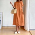 thumbnail image 2 of CHUANK Robe en Coton et Lin à Manches Courtes pour Femme Grande Taille avec Poches, T-Shirts à Col Rond, Couleur Unie, Coupe Ample, Robe d'Été M-3TG (3X-Grand Blanc), 2 of 5