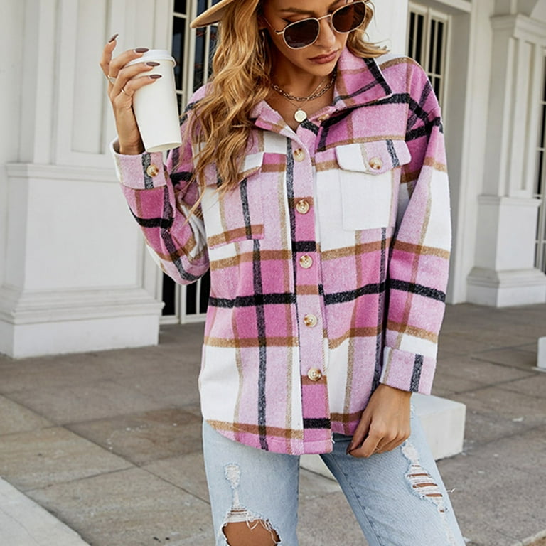 Fanxing 2025 Clearance Women Plaid Shacket Woolen Brushed Fanxing 2025 Clearance Women Plaid Shacket Woolen Brushed