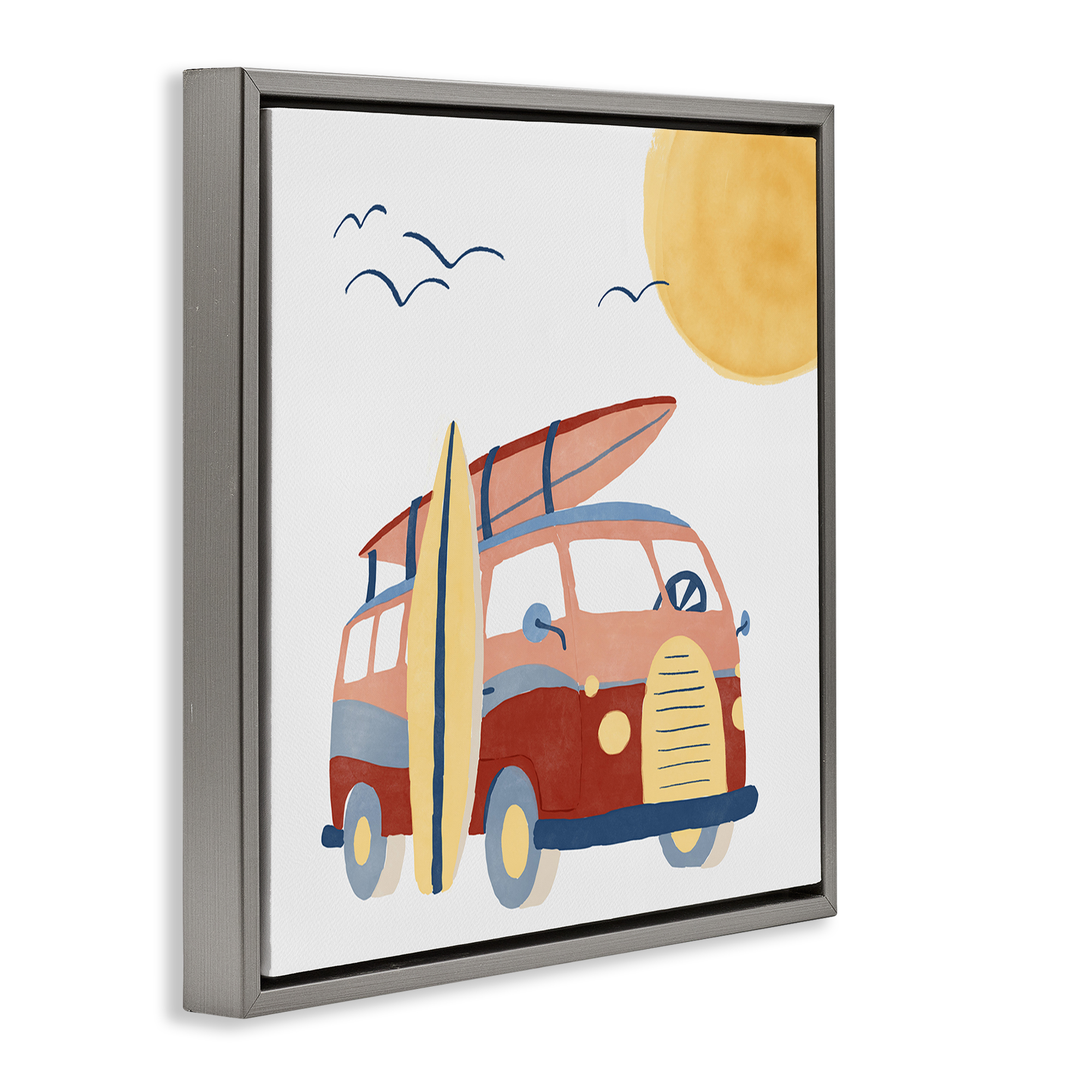 Stupell Industries Summer Surf Bus Transportation Painting Gray Floater Framed Canvas Art Print Wall Art, 25 x 25