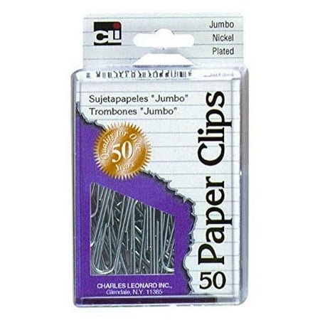 Charles Leonard Paper Clips in Reusable Box, Jumbo Nickel Plated, Silver, 50/Box (79550)