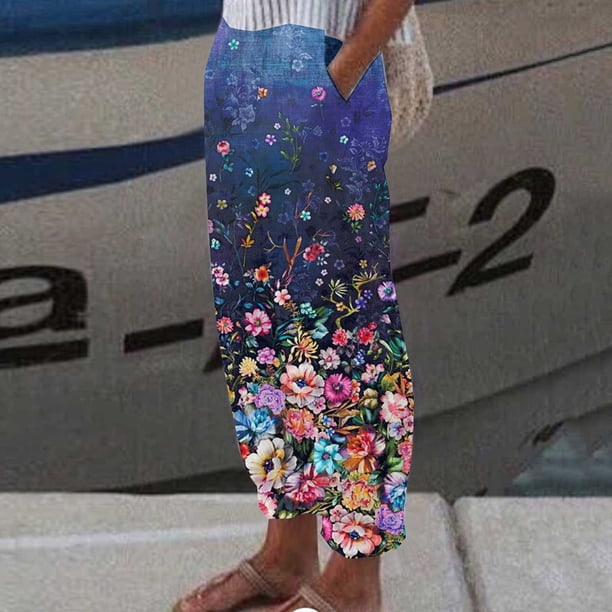Ichuanyi Liquidación de mujeres Summer Casual Loose Bolsillo de bolsillo de bolsillo de moda transpirable Pantalones de impresión de bolsillo ICHUANYI WER2023082211687
