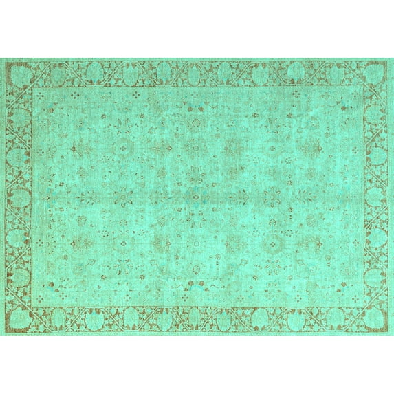 Ahgly Company Machine Washable Indoor Rectangle Oriental Turquoise Blue Modern Area Rugs, 6' x 9'