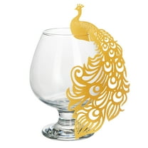 50-Pack Peacock Wine Glass Place Cards - Hollow-Out Design Name Cards for Wedding, Holiday Celebration, Party Decorations (Golden)